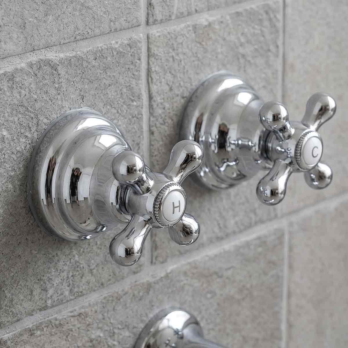 Juego Manerales Cruz Chapetón Cromado Para Regadera Baño Roalflux