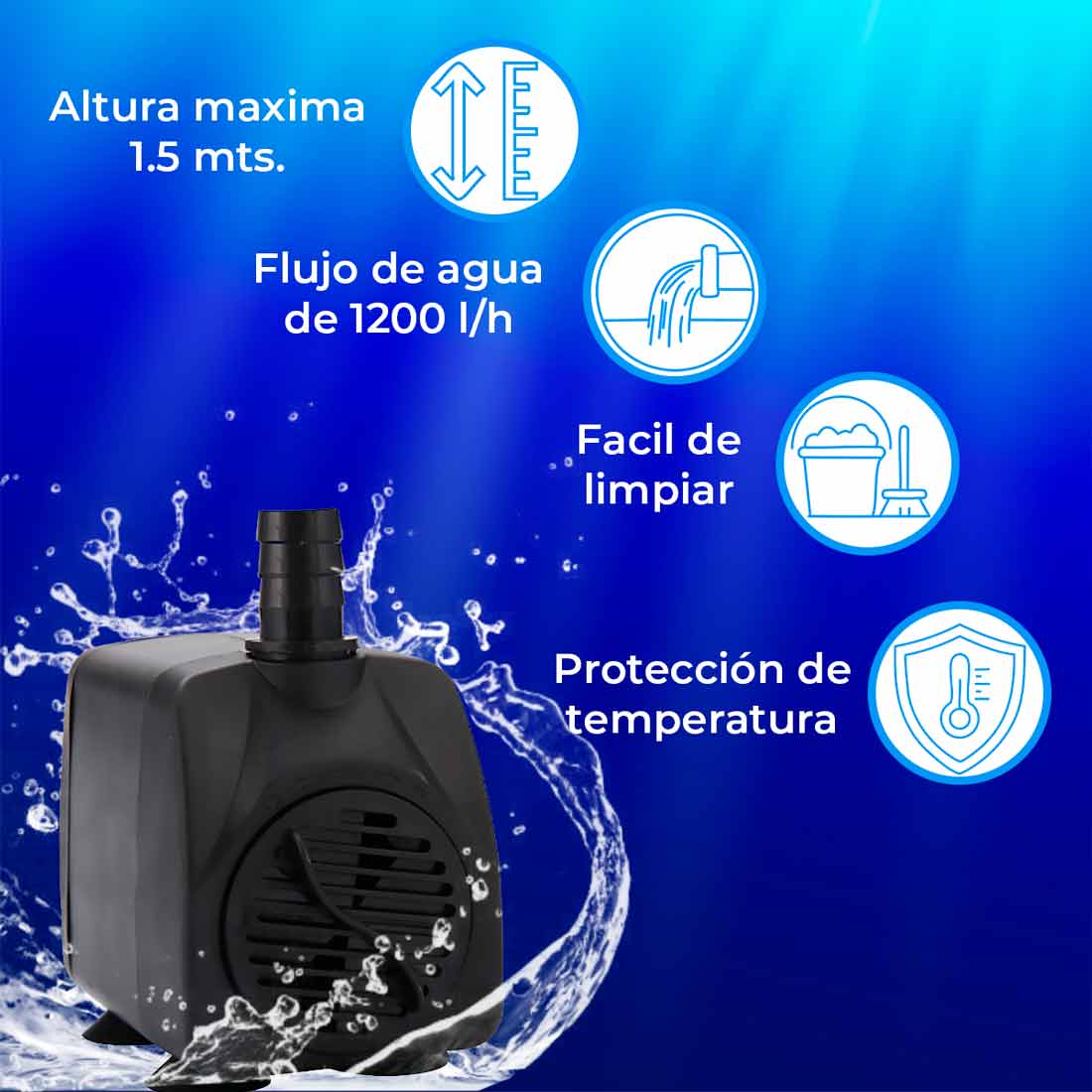 Bomba De Agua Sumergible 16W 1200l/h Fuente Acuario Pecera