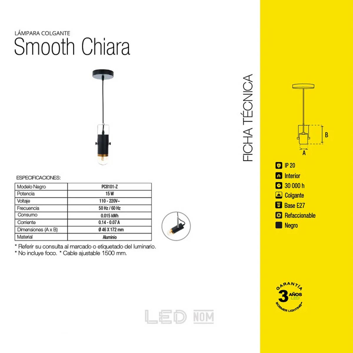 Socket Luminario Led Chiara Colgante Para Foco 15W E27
