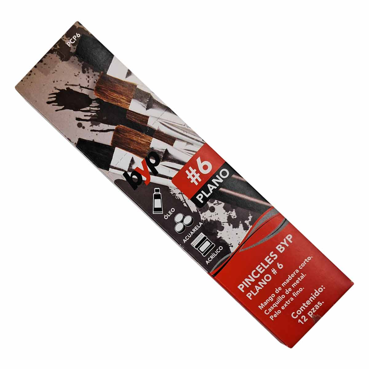 12 Pzs Pincel Camelus Plano #6 Para Pintura Acrilica Acuarela Oleo BYP