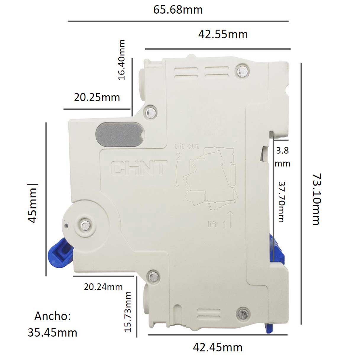 Pastilla Interruptor Termomagnetico 2x10A Riel Din C 6Ka Chint CHINT Ferreabasto