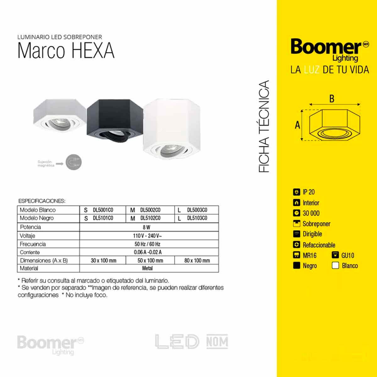 Marco Sobreponer Blanco Hexa M Con Iman Base Gu10 Y Mr16