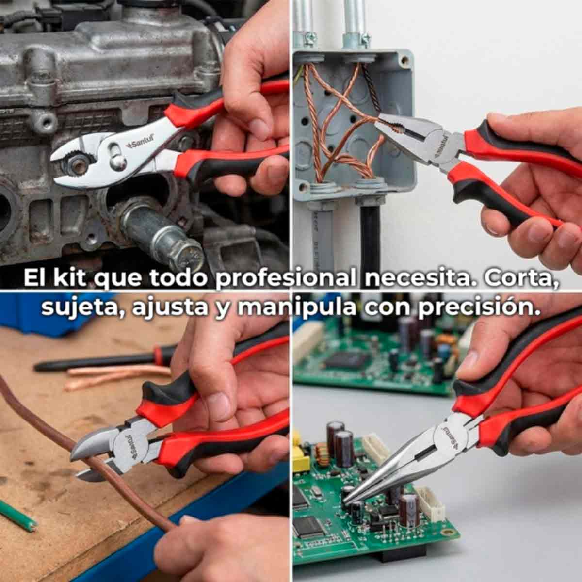 Juego 4 Pinzas Punta, Electrica, Corte, Mecanica Con Mangos