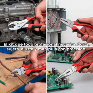 Juego 4 Pinzas Punta, Electrica, Corte, Mecanica Con Mangos