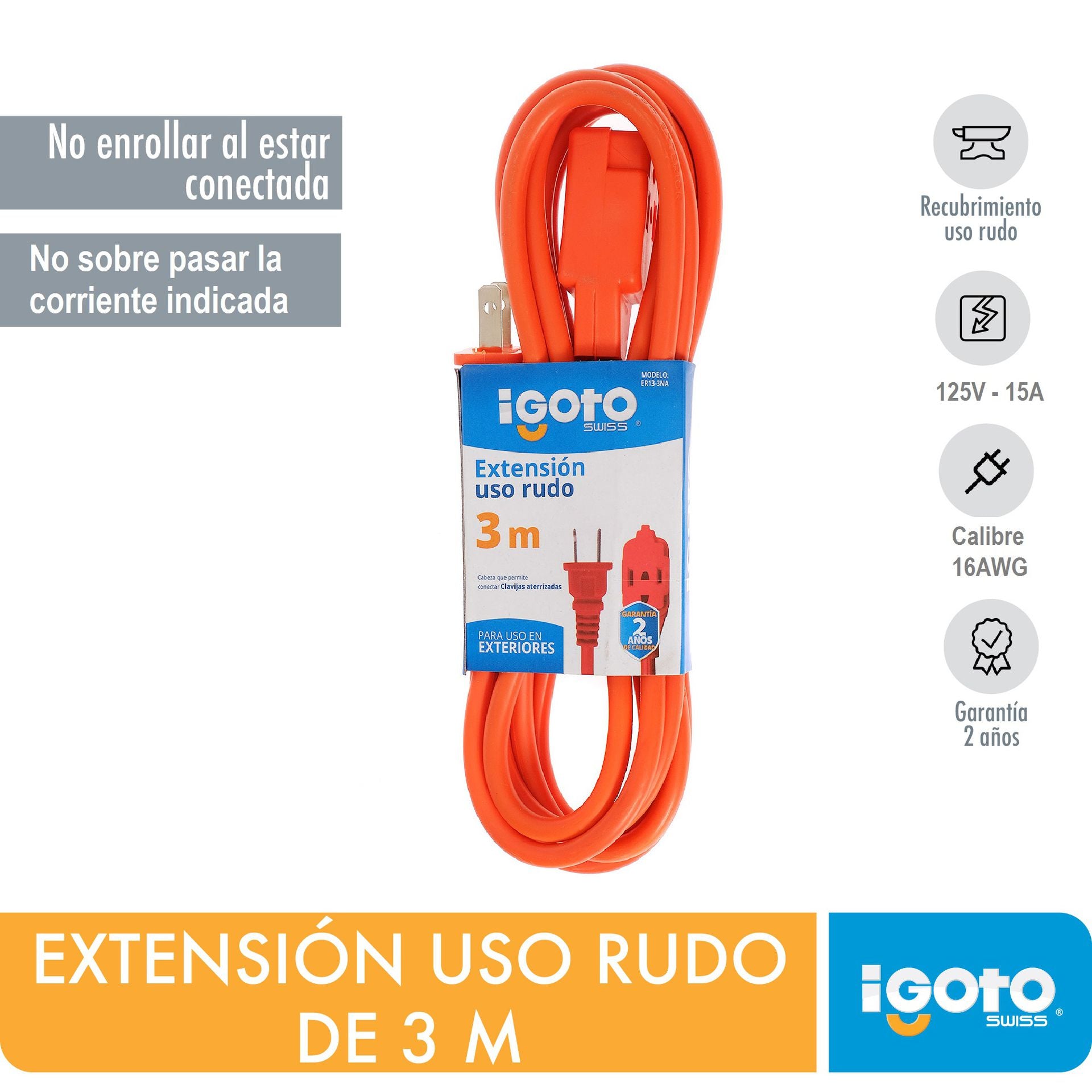 Extension Uso Rudo Naranja Exterior 16awg 3m Igoto 4 Pzs Ferreabasto Ferreabasto