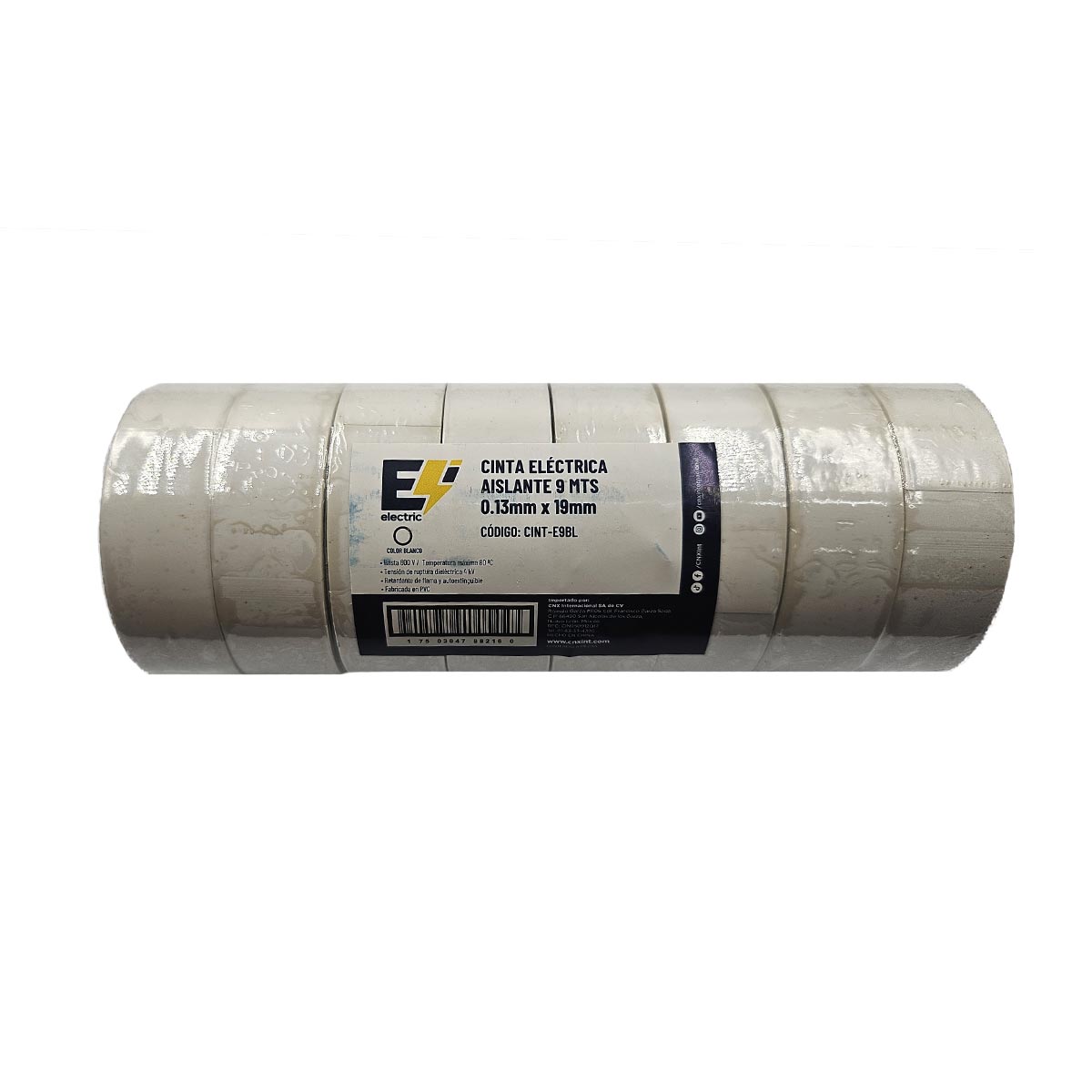 8 Pzs Cinta Aislante Electrica 9 Mts .13MM x 19MM Blanco CNX Ferreabasto Ferreabasto