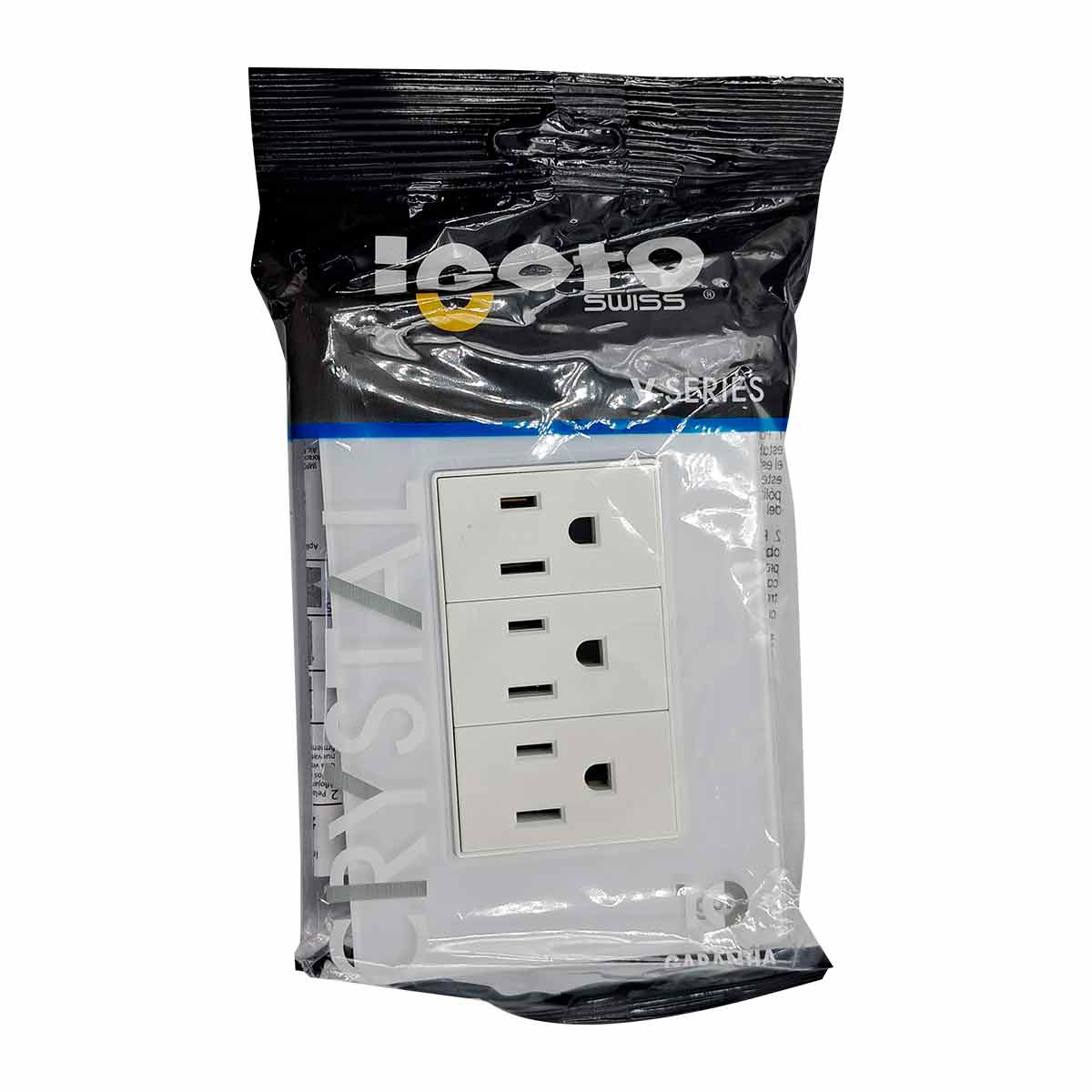 Placa Armada Cristal Con 3 Contactos Sencillos de 1 Modulo Blanco Igoto