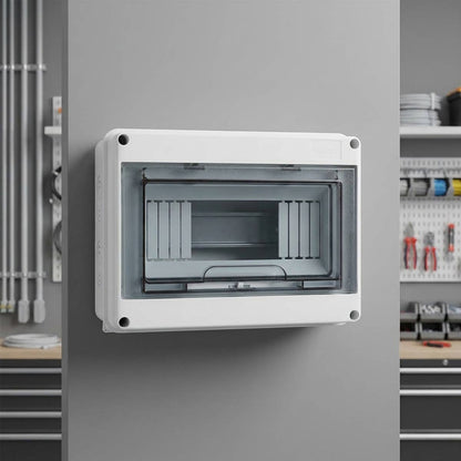Caja Sobreponer Riel Policarbonato 6-8 Ventanas 240V 100A 60Hz