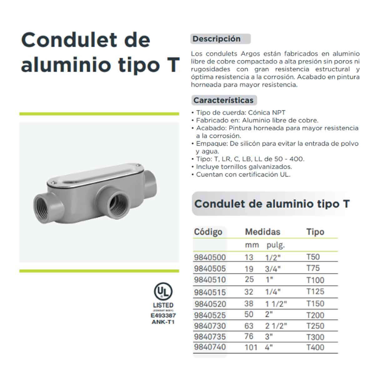 Condulet Tipo T100 De Aluminio De 1 Pulgada Gris Argos