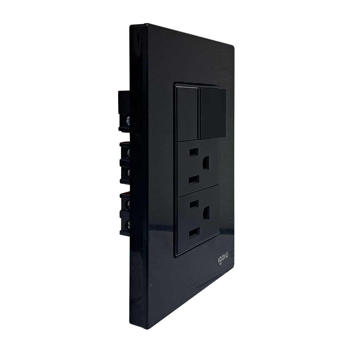 Placa Armada Cristal Con 1 Apagador Sencillo Y 2 Contactos de 1 Modulo Negro Igoto
