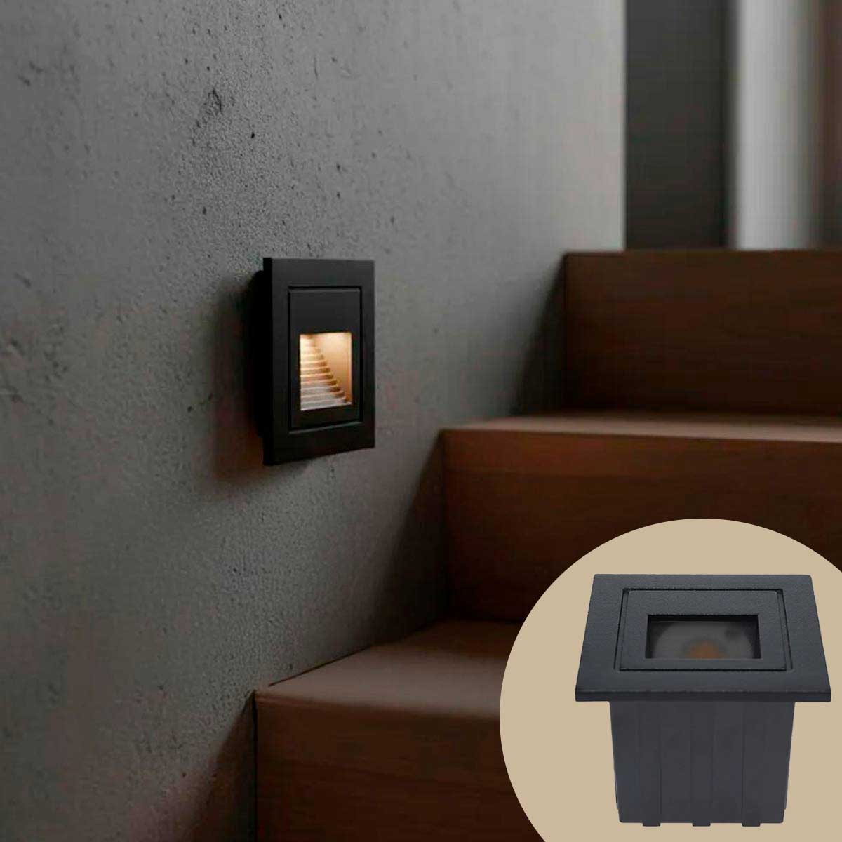 Luminario Led Empotrable Negro Exterior 3W 3000K Luz Calida BOOMER Ferreabasto