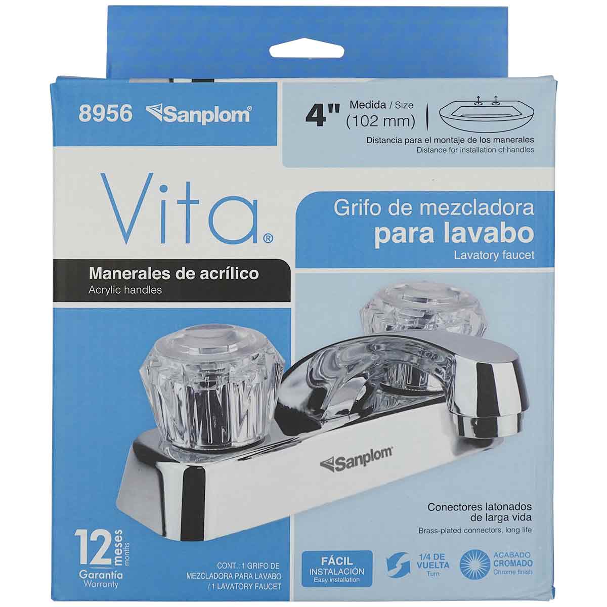 Llave Mezcladora Para Lavabo 4 Pulg Manerales Acrilicos