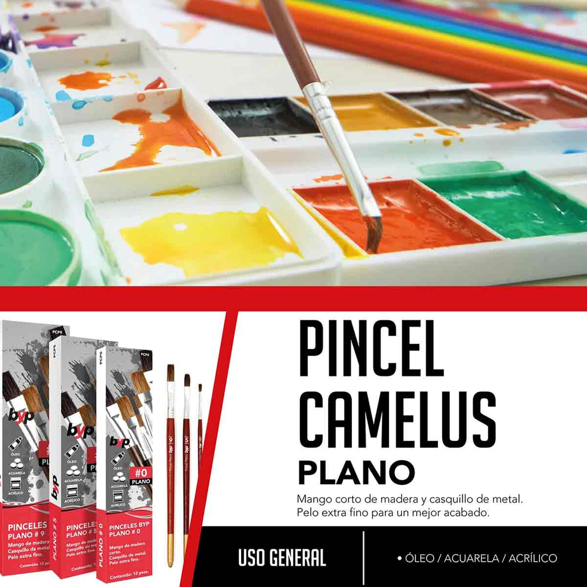 Pincel Camelus Plano #9 Byp Para Pintura Acrilica Acuarela Oleo BROCHAS Y PRODUCTOS S de RL de CV Ferreabasto