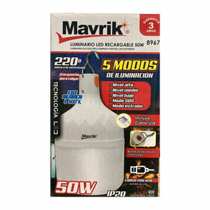 Foco Led Recargable Emergencia 6500K Tipo Bulbo 50W