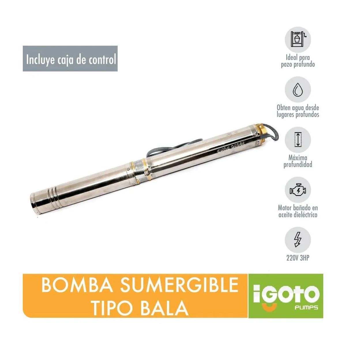 Bomba Sumergible Tipo Bala 3 Hp 2.2Kw 220V Igoto