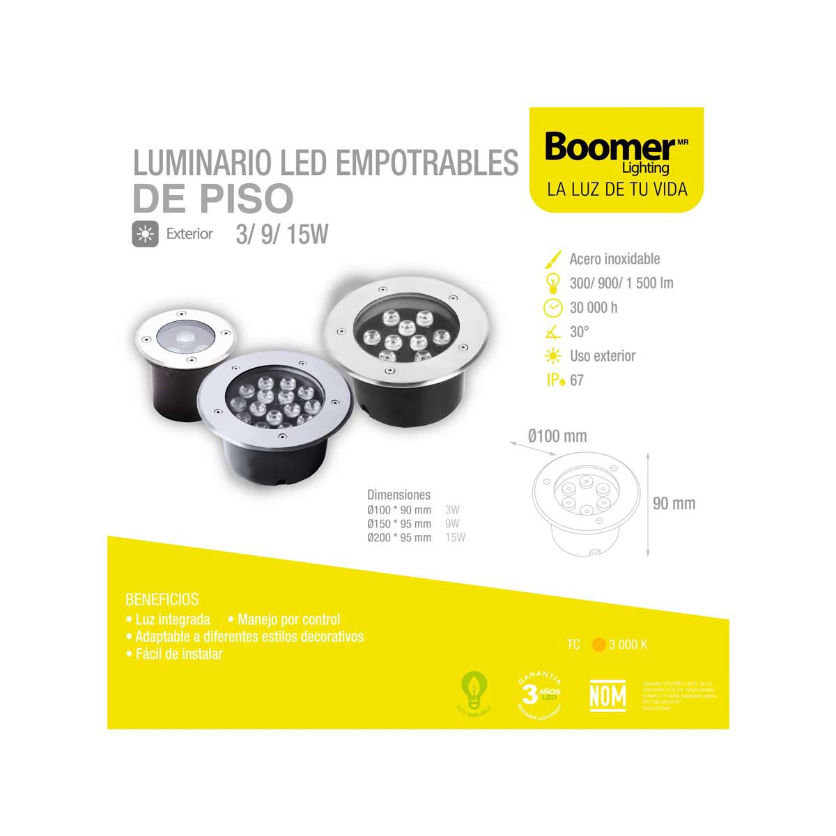 luminario led empotrable de piso 15w empaque