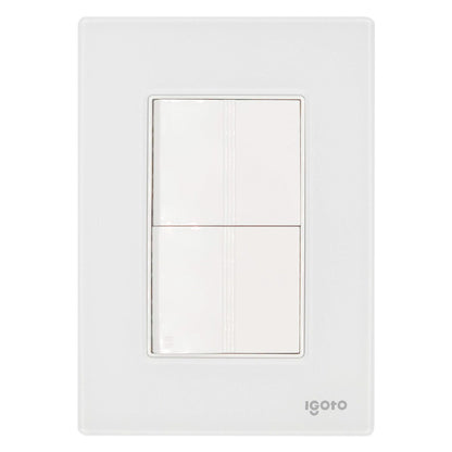 Placa Armada Cristal Con 1 Apagador Sencillo y 1 Apagador Escalera de 1.5 Modulos Blanco Igoto IGOTO Ferreabasto