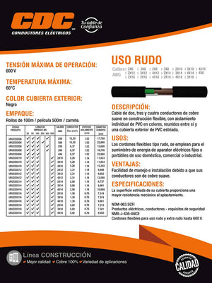 Cable Uso Rudo St 3X12 Negro 100% Cobre 600V Nom 30M Cdc CDC Ferreabasto