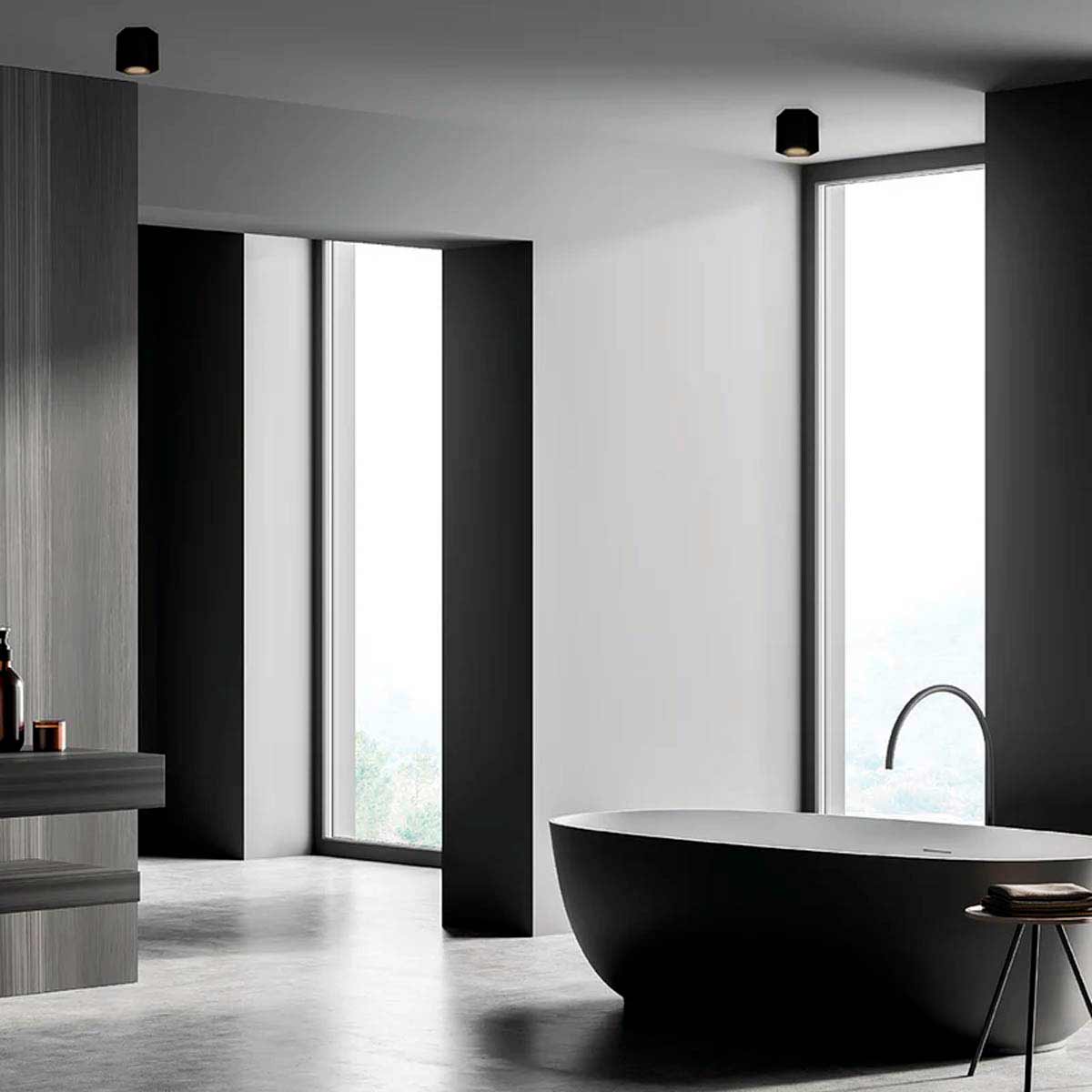 Marco Sobreponer Negro Hexa M Con Iman Base Gu10 Y Mr16