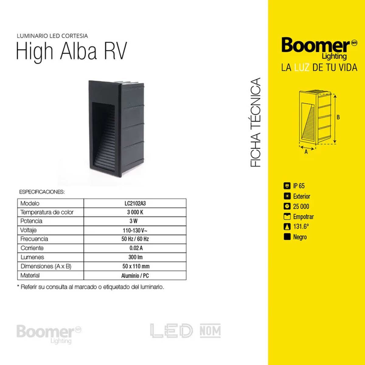 Luminario Led Empotrable Negro Alba RV Exterior 3W Luz Calida