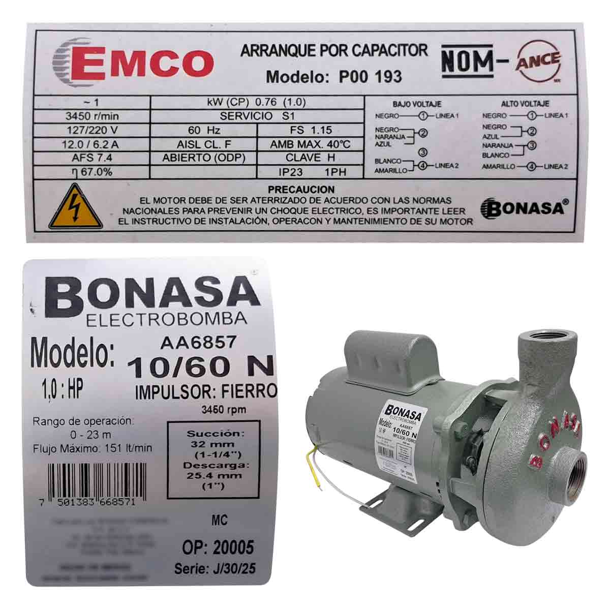 Electrobomba Para Agua 1 HP 1 1/4 X 1 Pulg Monofasica 10/60N