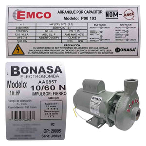 Electrobomba Para Agua 1 HP 1 1/4 X 1 Pulg Monofasica 10/60N