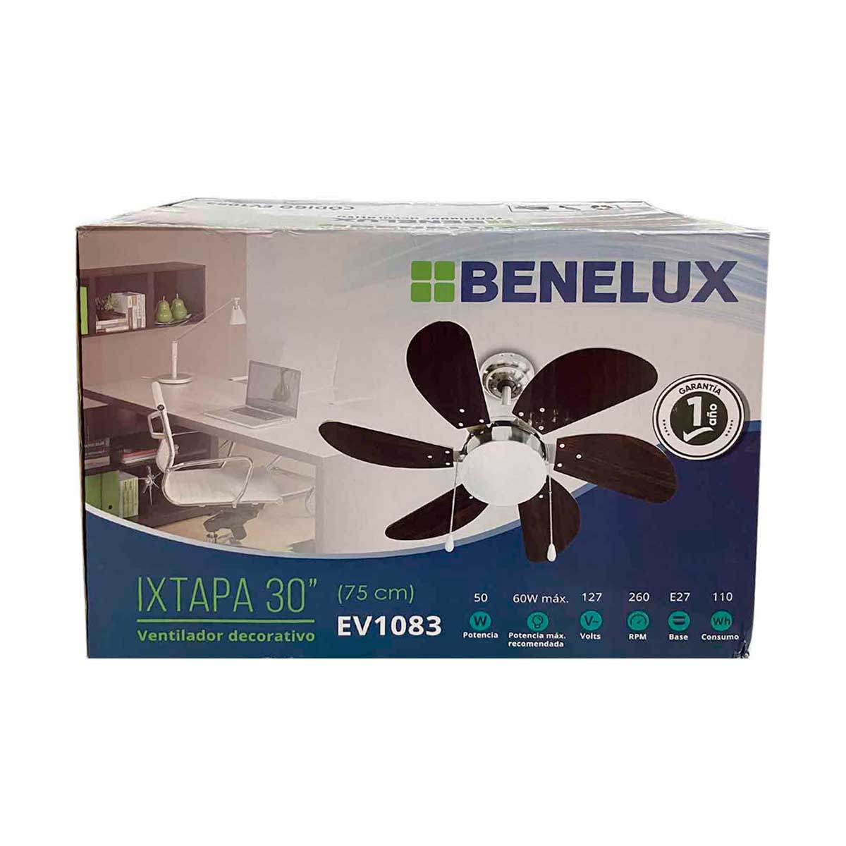 Ventilador De Techo Con Lampara 75cm 50w Chocolate Benelux BENELUX Ferreabasto