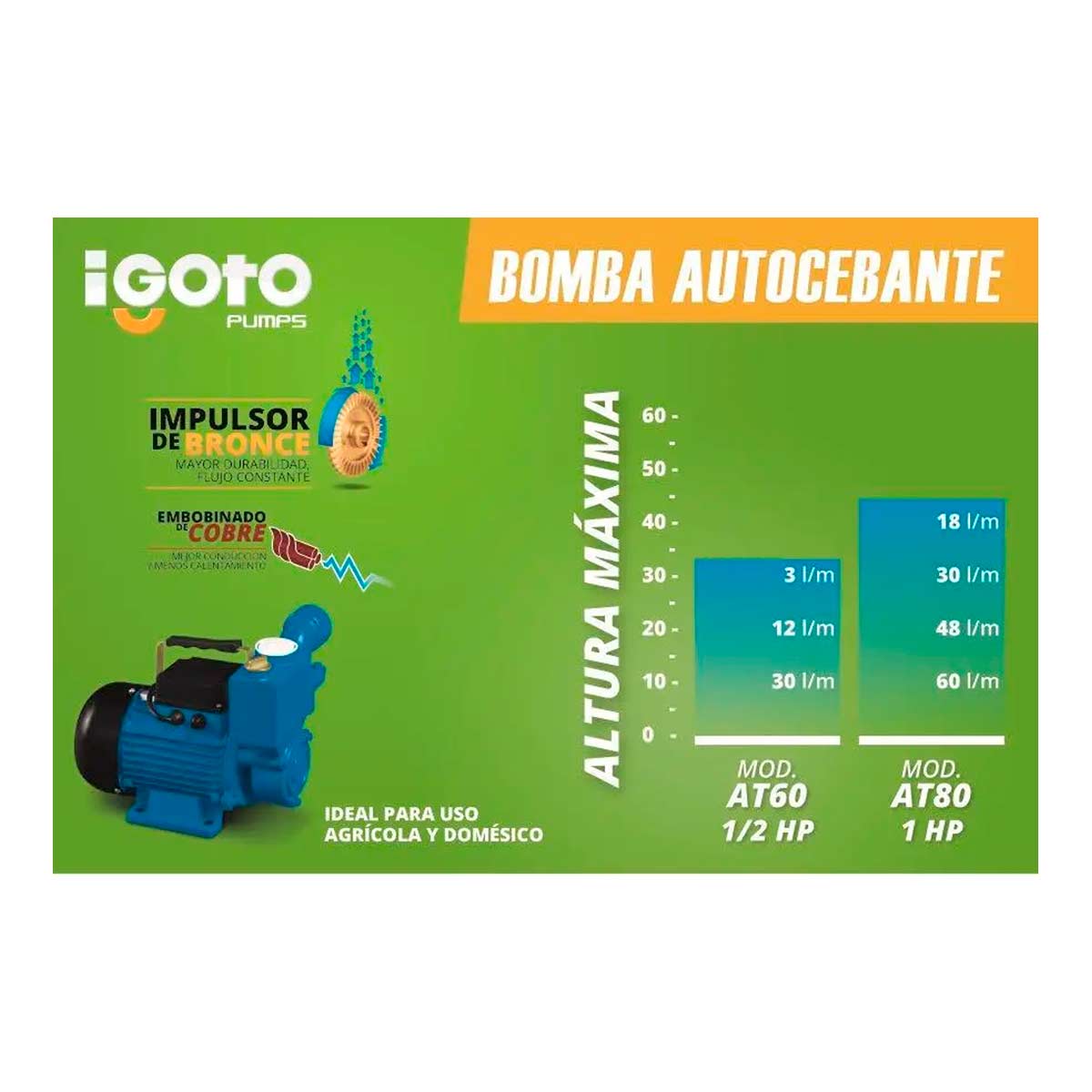 Bomba Autocebante 1/2 Hp Domestico Agricola Igoto
