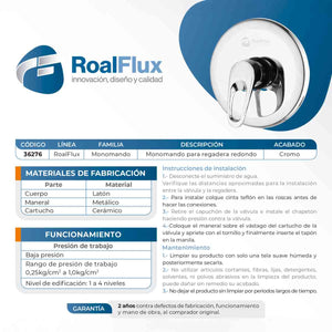 Monomando Circular Regadera Y Tina Metalico Baño Roalflux