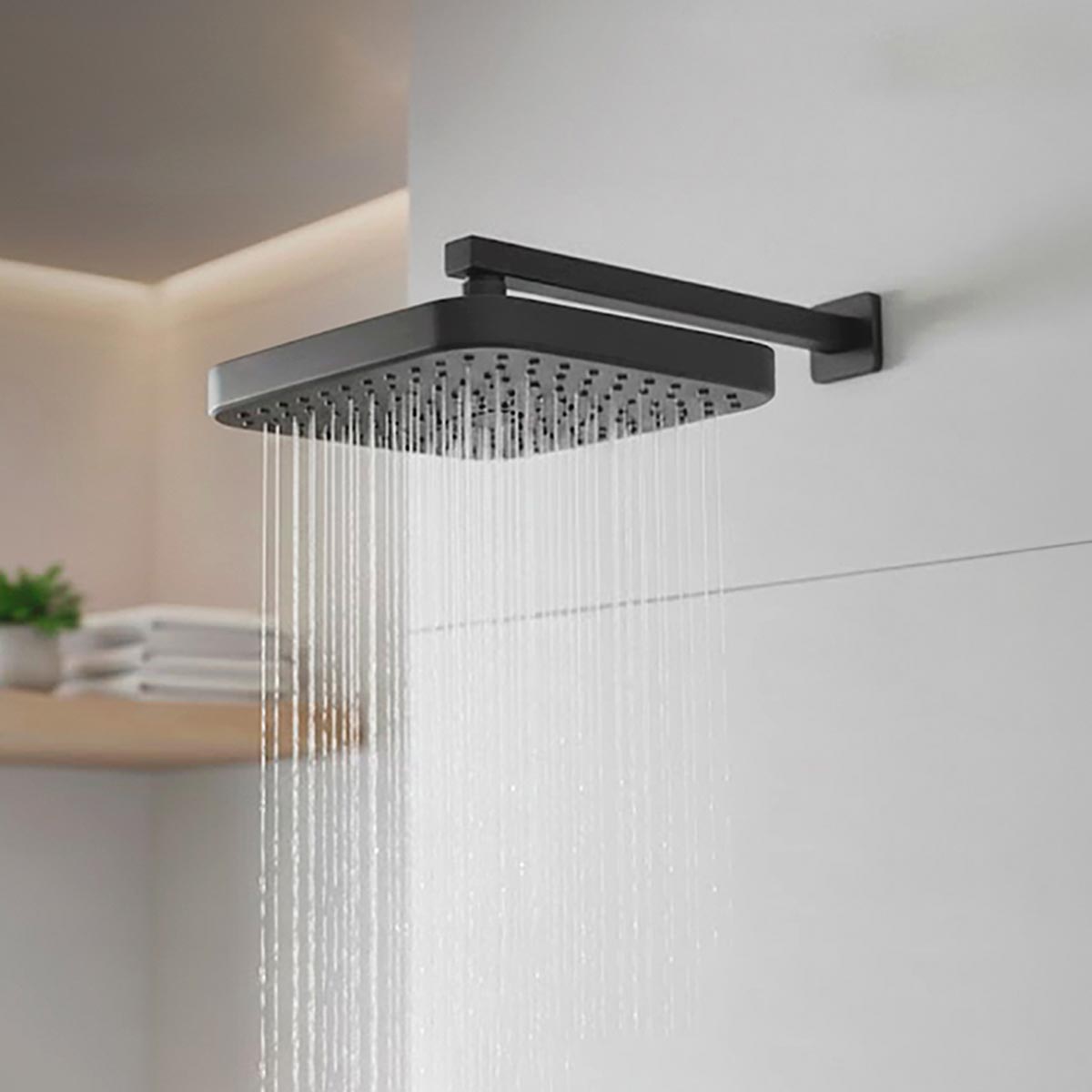 Regadera Cuadrada 8 Pulgadas Autolimpiable Acabado Negro Roalflux