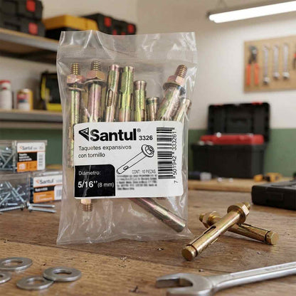 Bolsa Con 10 Pzs Taquete Expansivo C/Tornillo 5/16Pulg Acero SANTUL Ferreabasto