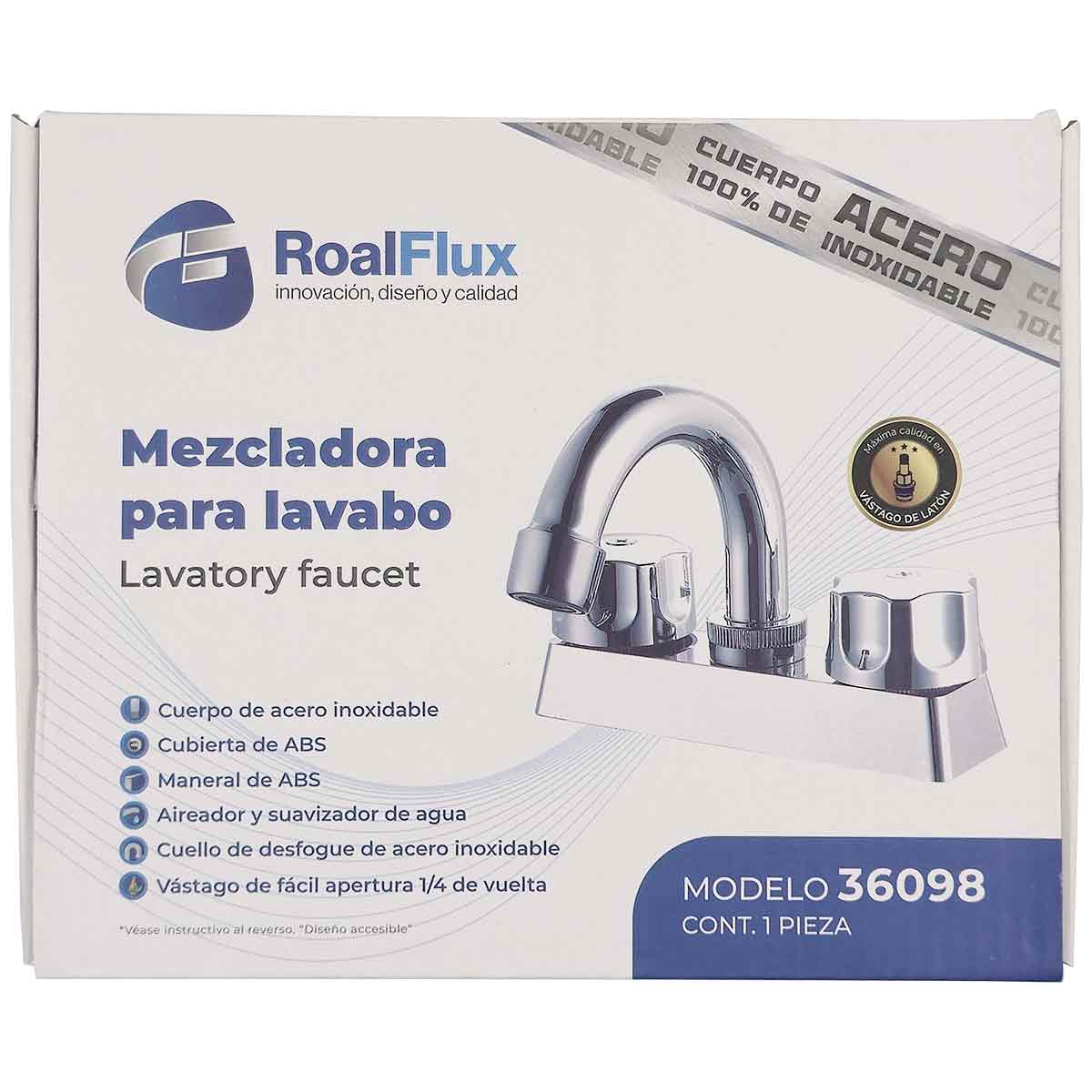 Mezcladora Para Lavabo Con Cubierta Y Manerales ABS Cuello De Acero Inoxidable 4" Acabado Cromo Roalflux