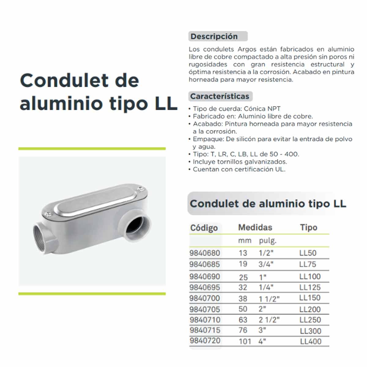 Condulet Tipo LL De Aluminio De 1 Pulgada Gris Argos