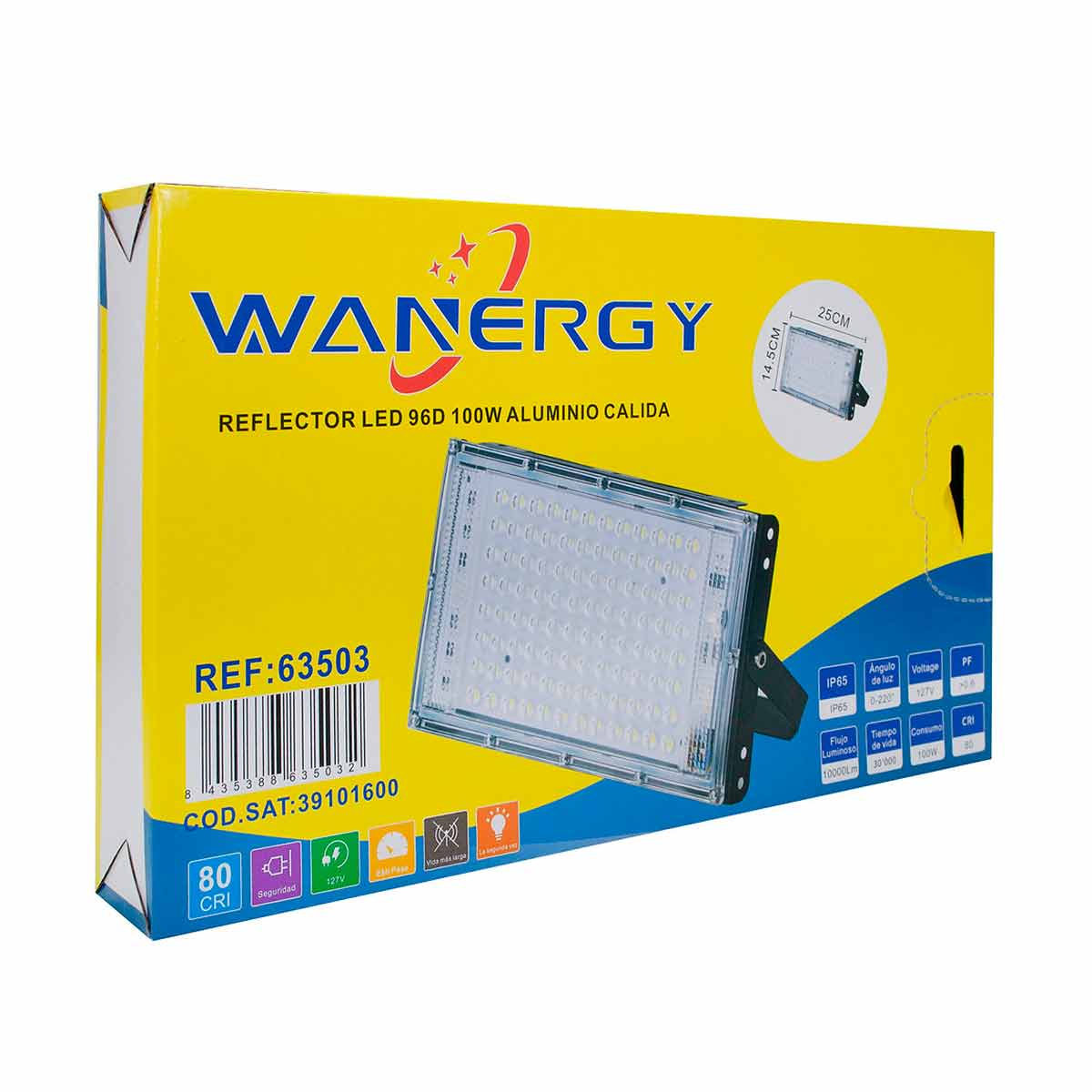 Lampara Reflector Led Luminario 100W Exterior Luz Calida IP65