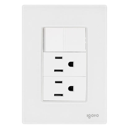 Placa Armada Cristal Con 1 Apagador Sencillo Y 2 Contactos de 1 Modulo Blanco Igoto IGOTO Ferreabasto