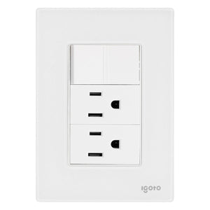 Placa Armada Cristal Con 1 Apagador Sencillo Y 2 Contactos de 1 Modulo Blanco Igoto