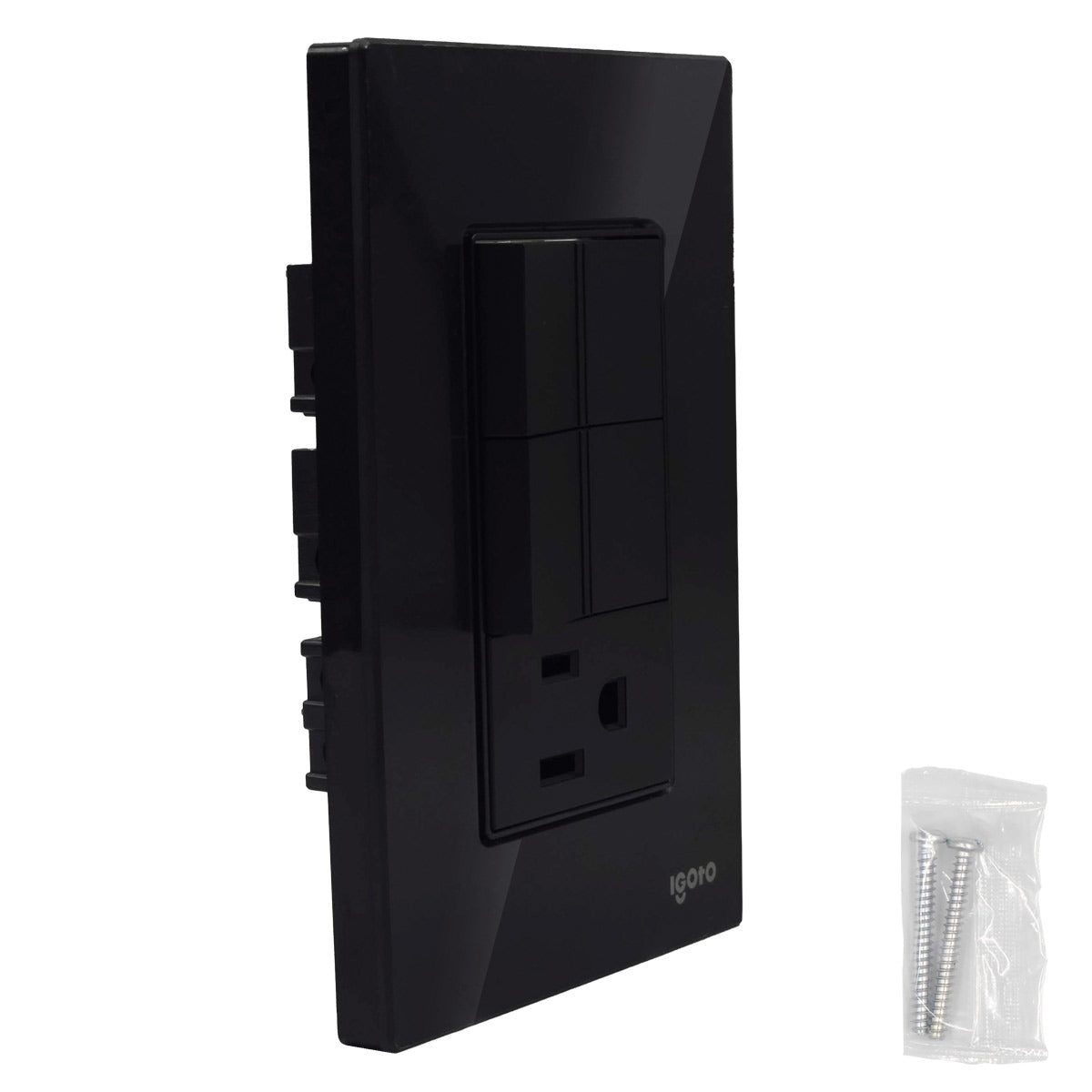 Placa Armada Cristal Con 2 Apagadores Sencillos Y 1 Contacto de 1 Modulo Negro Igoto IGOTO Ferreabasto