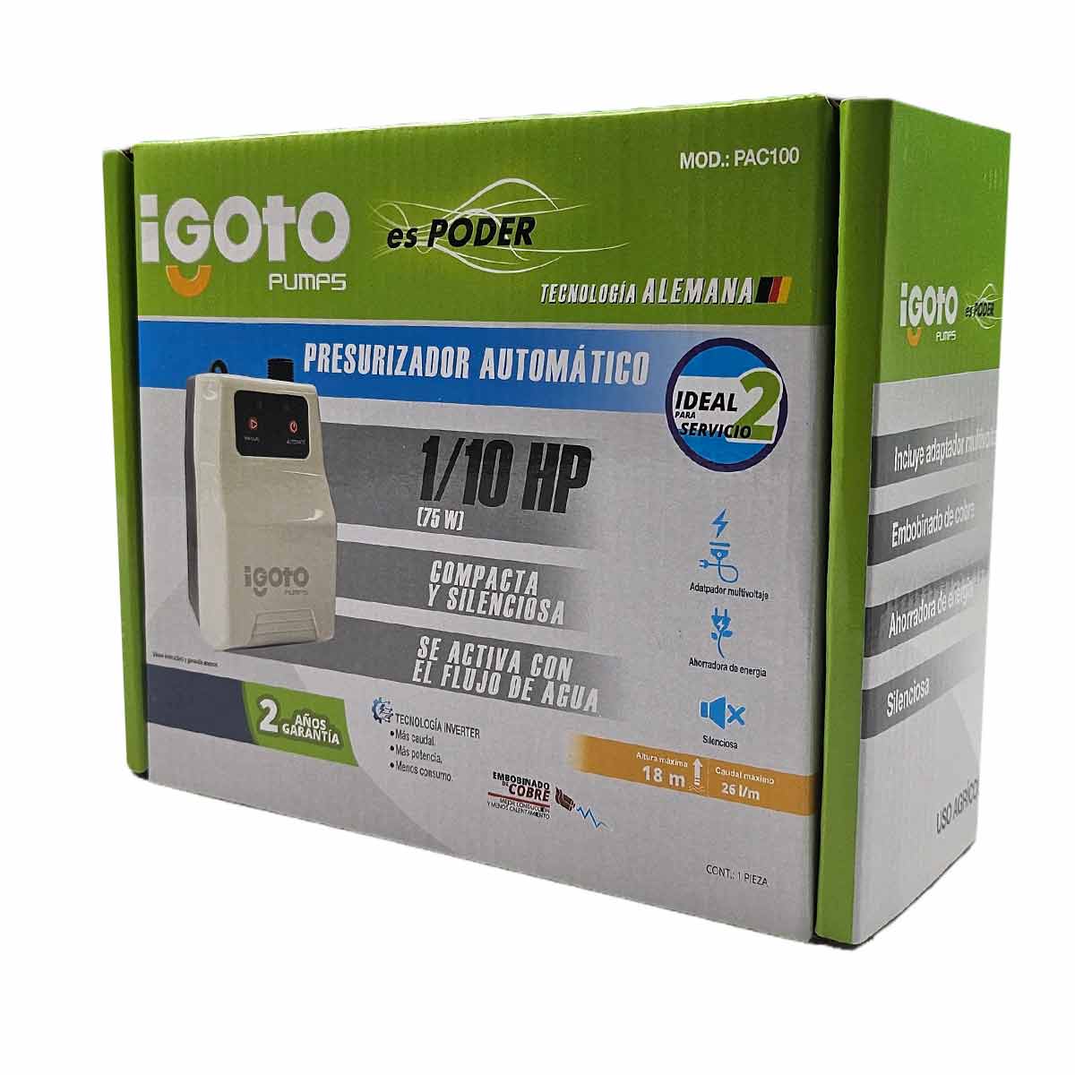 Bomba Presurizador Automatico 1/10Hp 75W Igoto IGOTO BOMBAS Ferreabasto