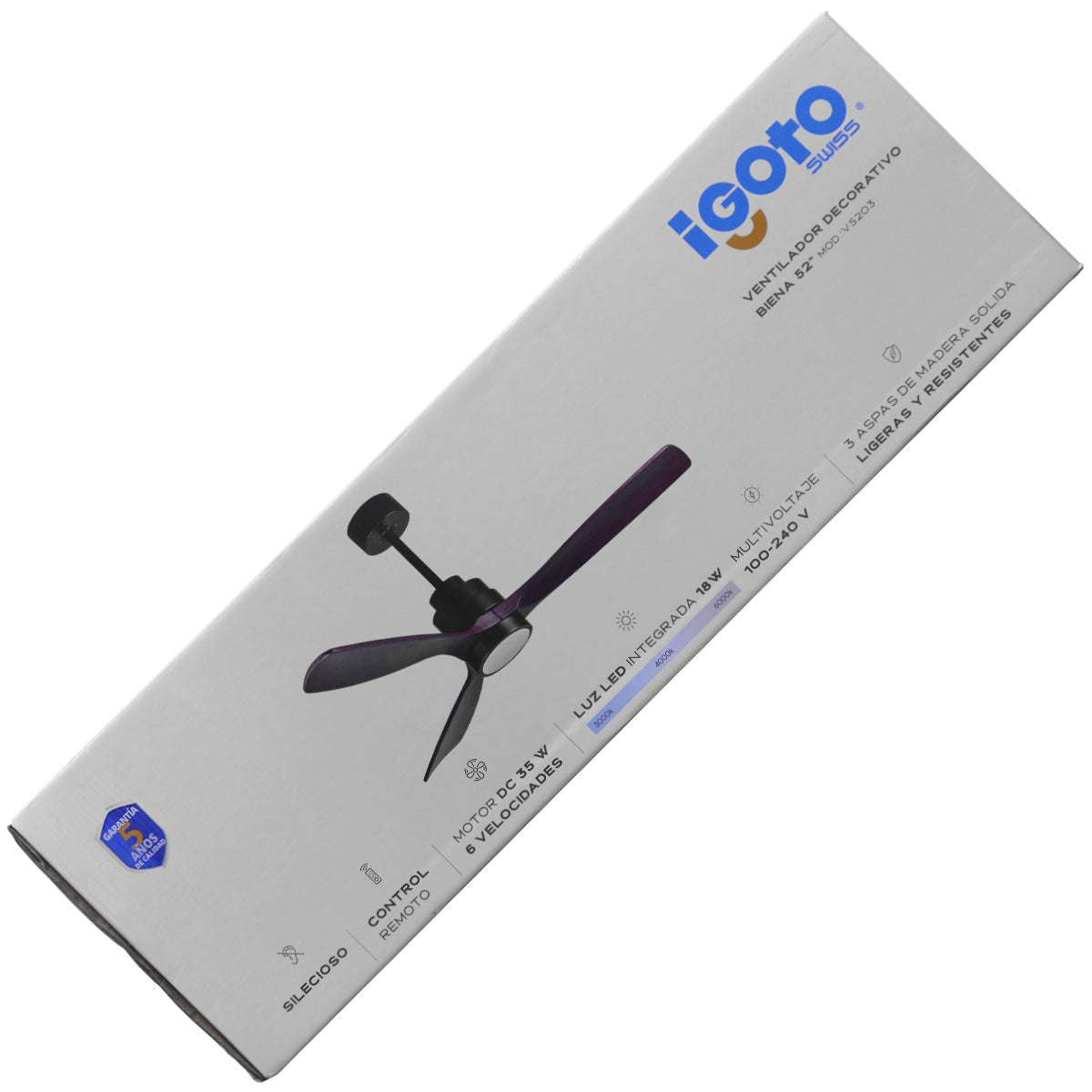 Ventilador De Techo Decorativo 52 Pulgadas Biena 35W Con Luz 3 Aspas Igoto