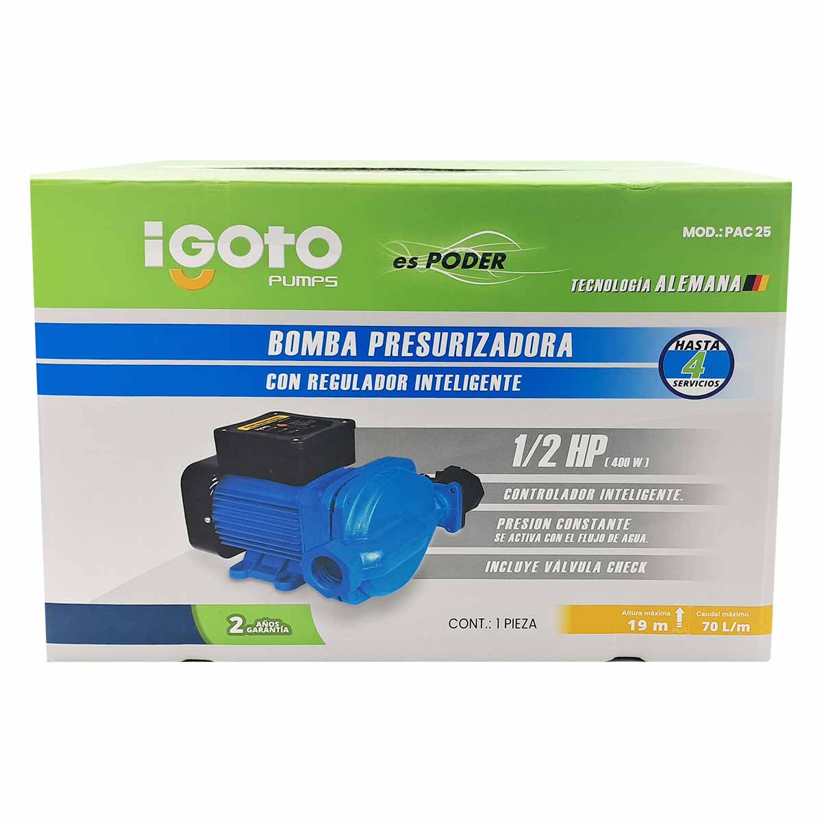 Bomba Presurizador Automatico 1/2Hp 400W 4 Servicios Igoto