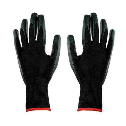 Par De Guantes De Nylon Recubrimiento Nitrilo Negro Talla Mediana