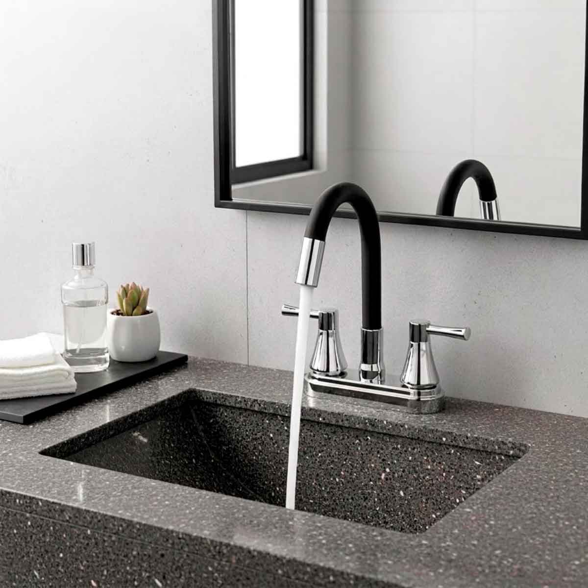 Mezcladora Para Lavabo 4" Con Cubierta Y Manerales Cuerpo Acero Inoxidable Roalflux