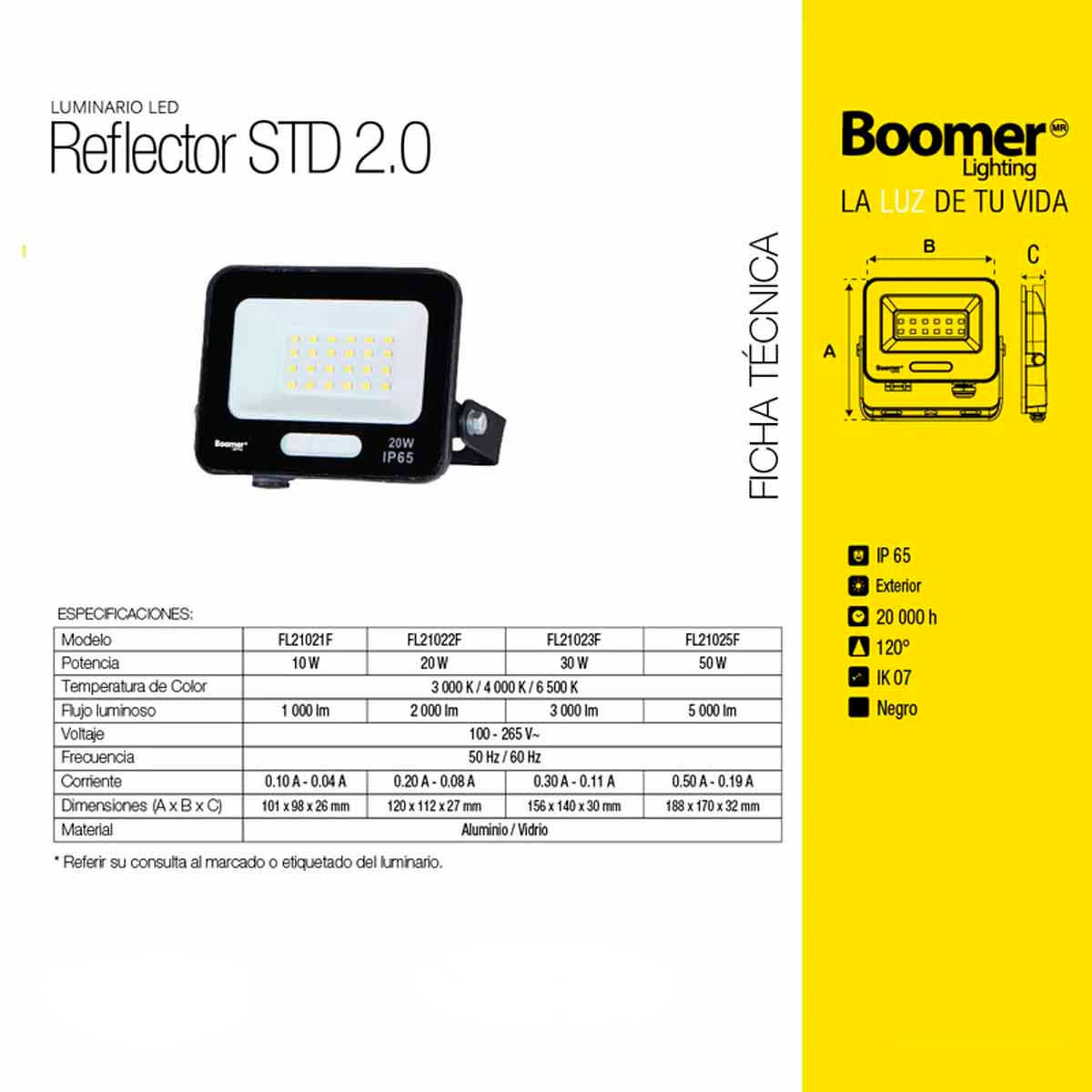 Lampara Reflector Led Exterior 50W 6500K Luz De Dia Negro BOOMER Ferreabasto