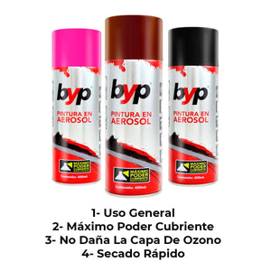 Pintura Aerosol Esmalte Metalicos Negro Brillante Negro Metalico 400ML BYP