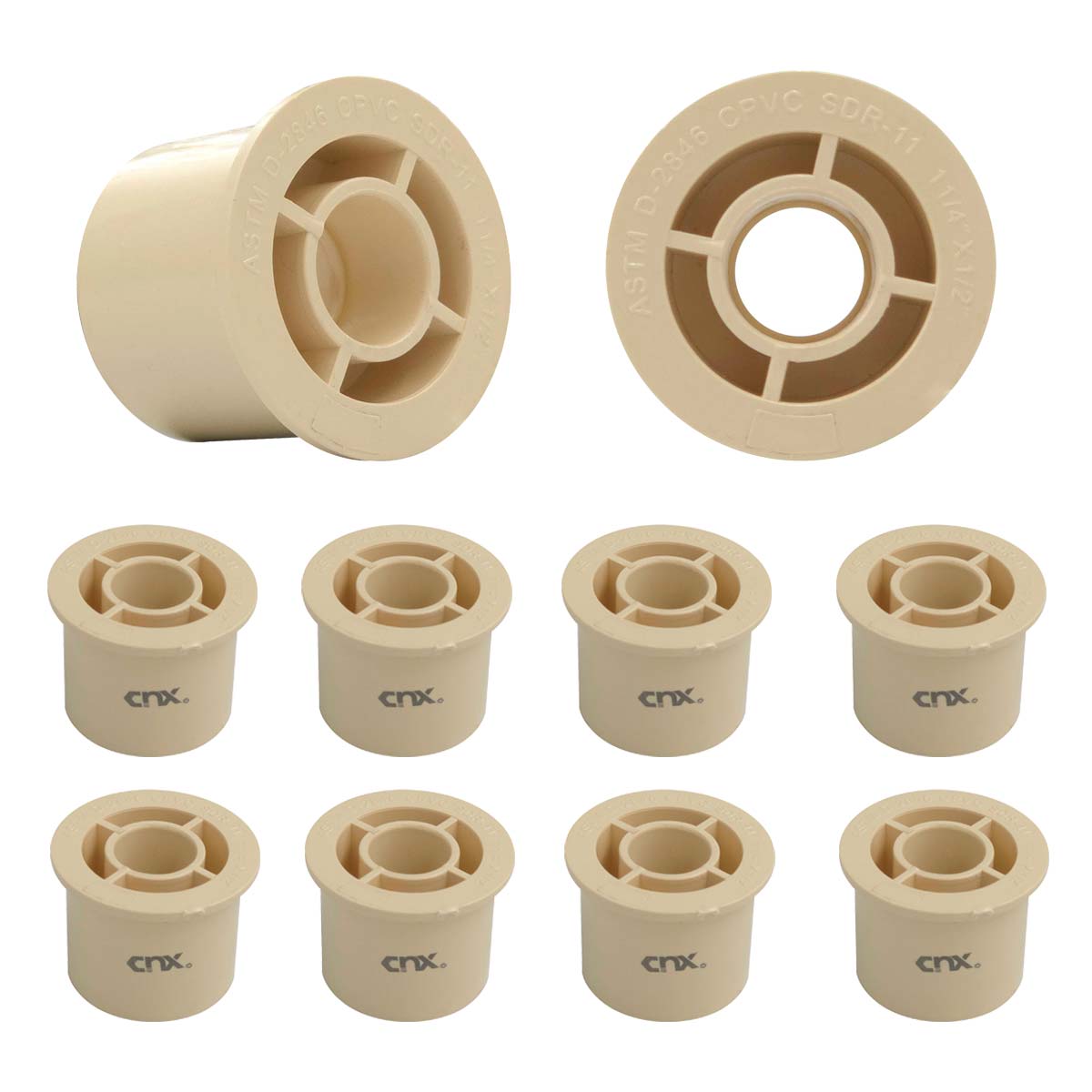 10 Pzs Reduccion Bushing De Cpvc 1 1/4 X 1/2 Pulgadas Crema CNX Ferreabasto