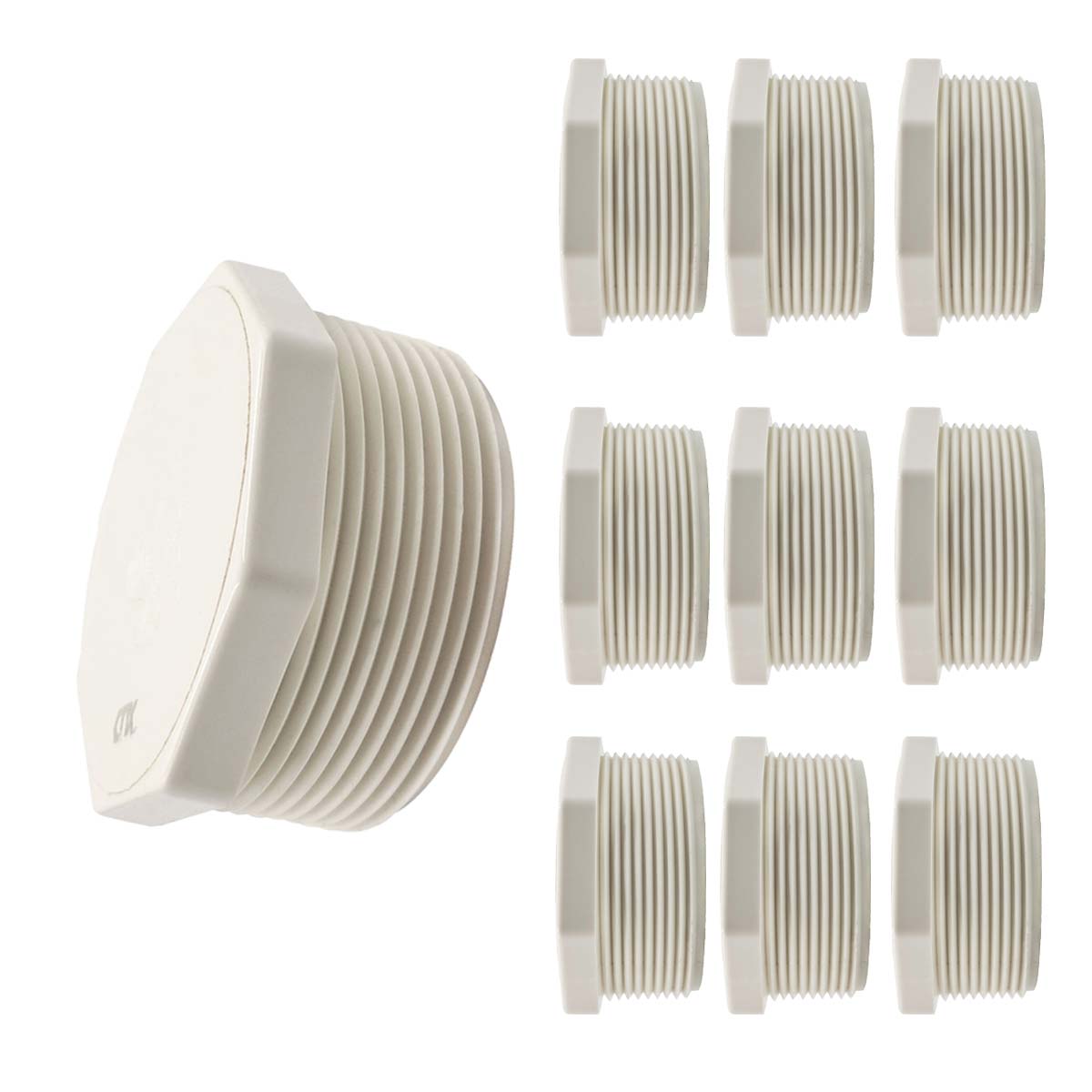 10 Pzs Tapon Macho Roscado De PVC 2 Pulgadas Cedula 40