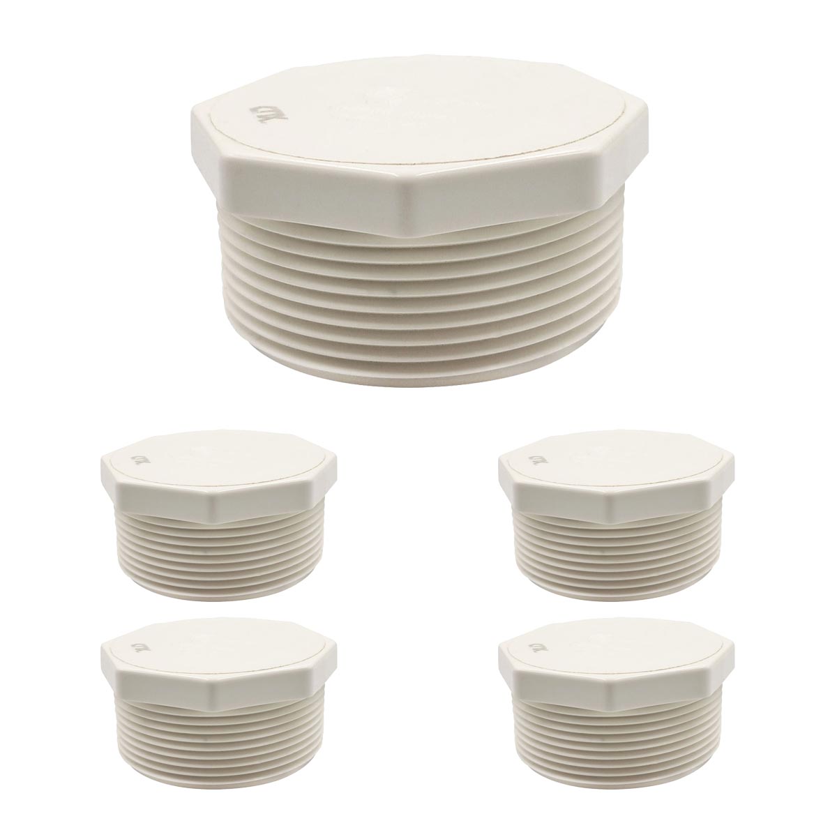 5 Pzs Tapon Macho Roscado De PVC 2 Pulgadas Cedula 40