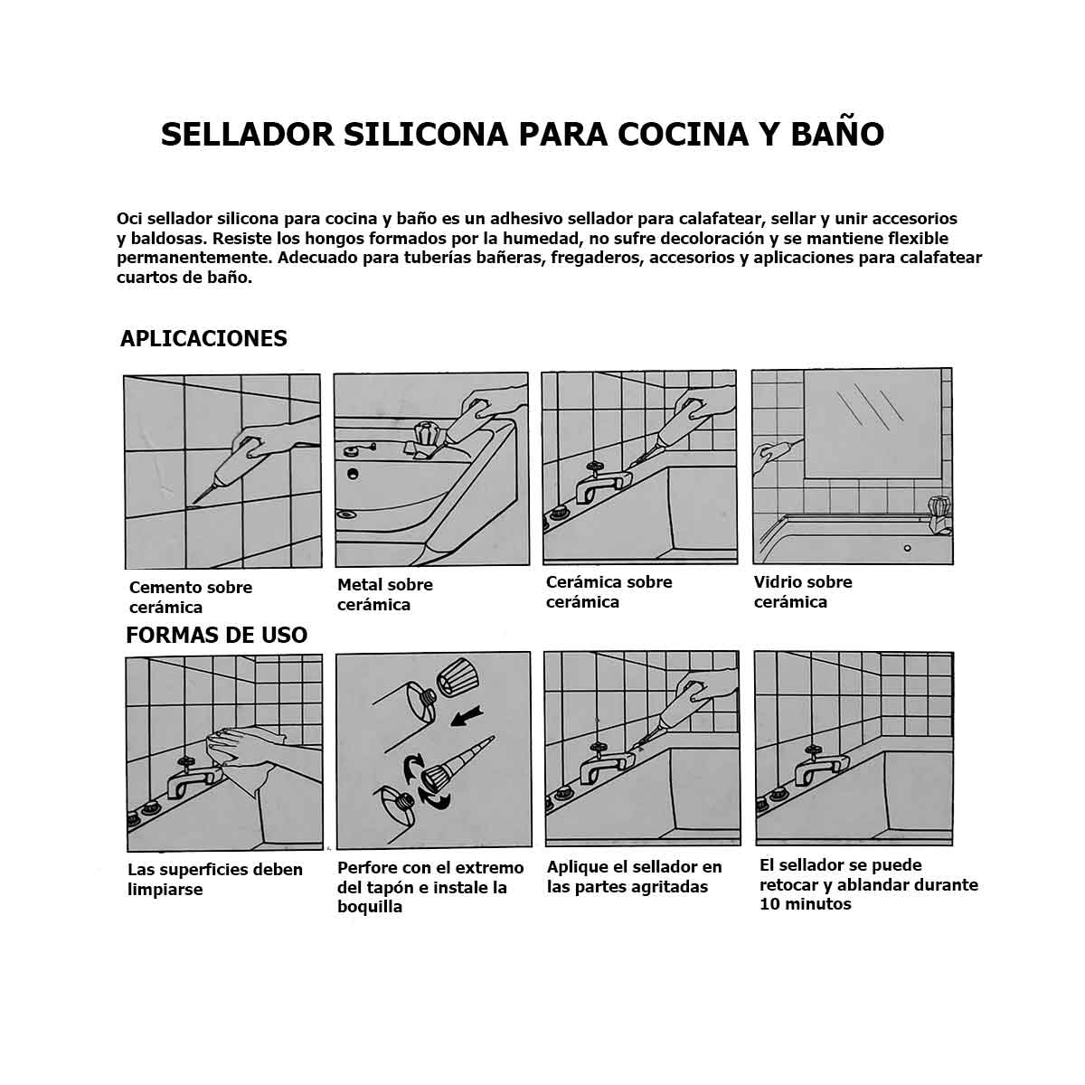 Silicon Baños Y Cocinas 85gr Blanco Antihongos Oci OCI Ferreabasto