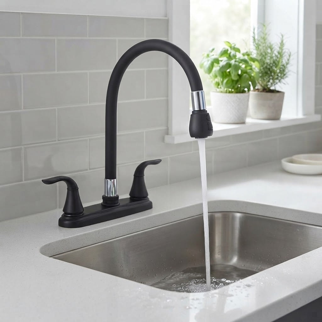 Mezcladora Para Fregadero 8" Cuerpo De Acero Inoxidable Acabado Negro Roalflux