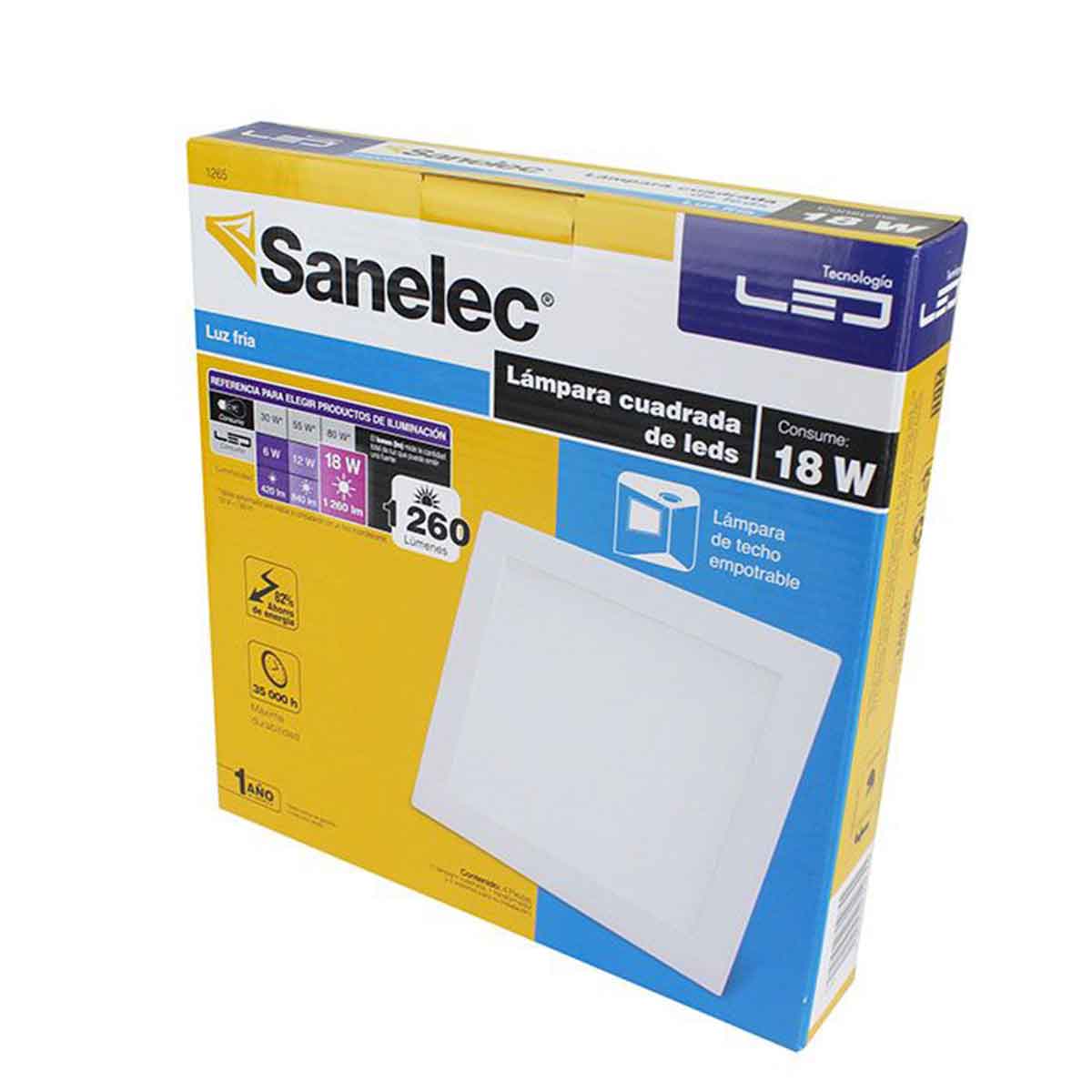 Panel Led Cuadrado Sanelec 1265 Para Empotrar 18w Luz Fria 6500k SANELEC Ferreabasto